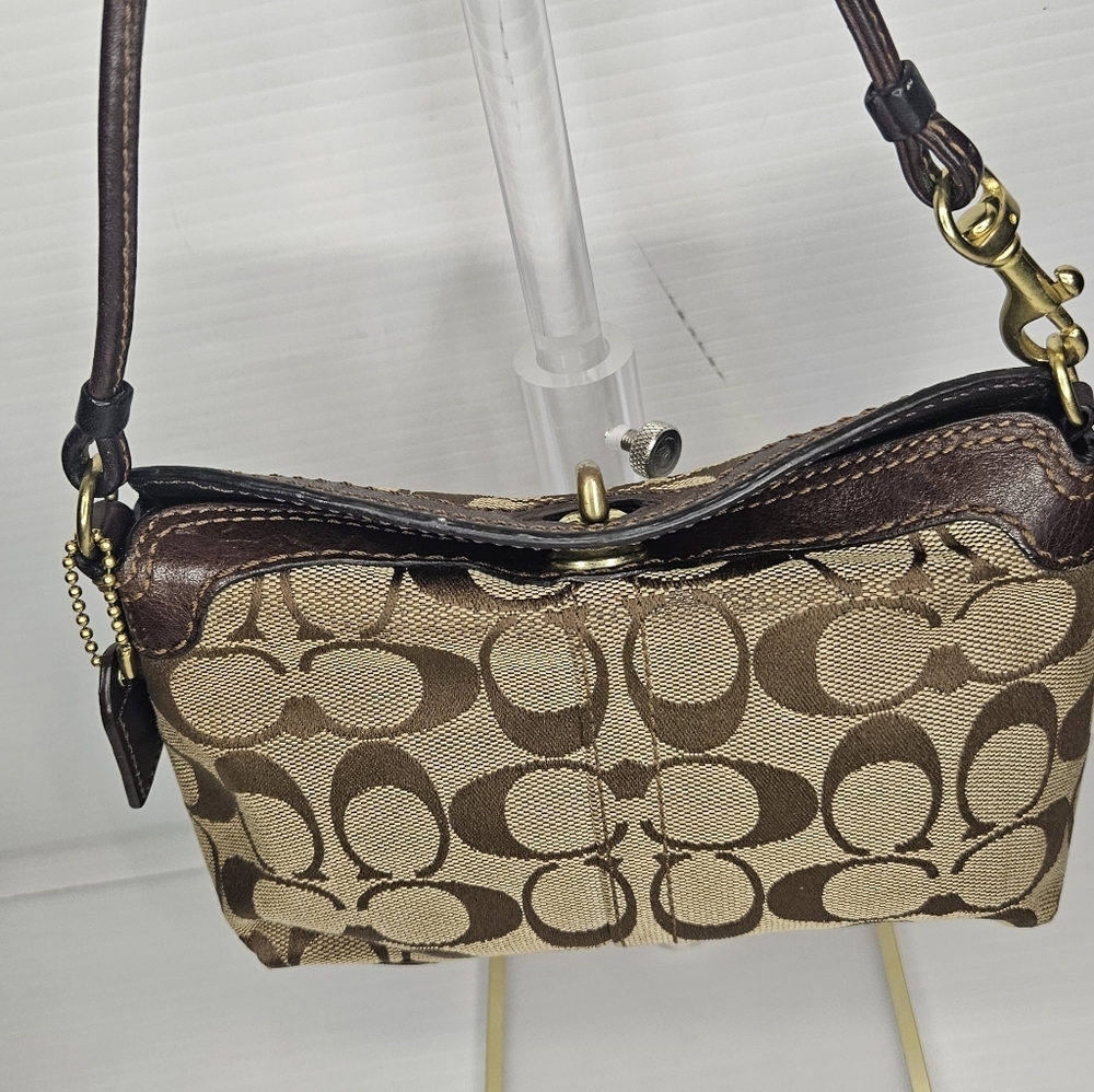 Coach Signature Sufflette Cloth Mini Bag Brown,Y2K Vintage, Rare Wristlet Clutch - Picture 5 of 11